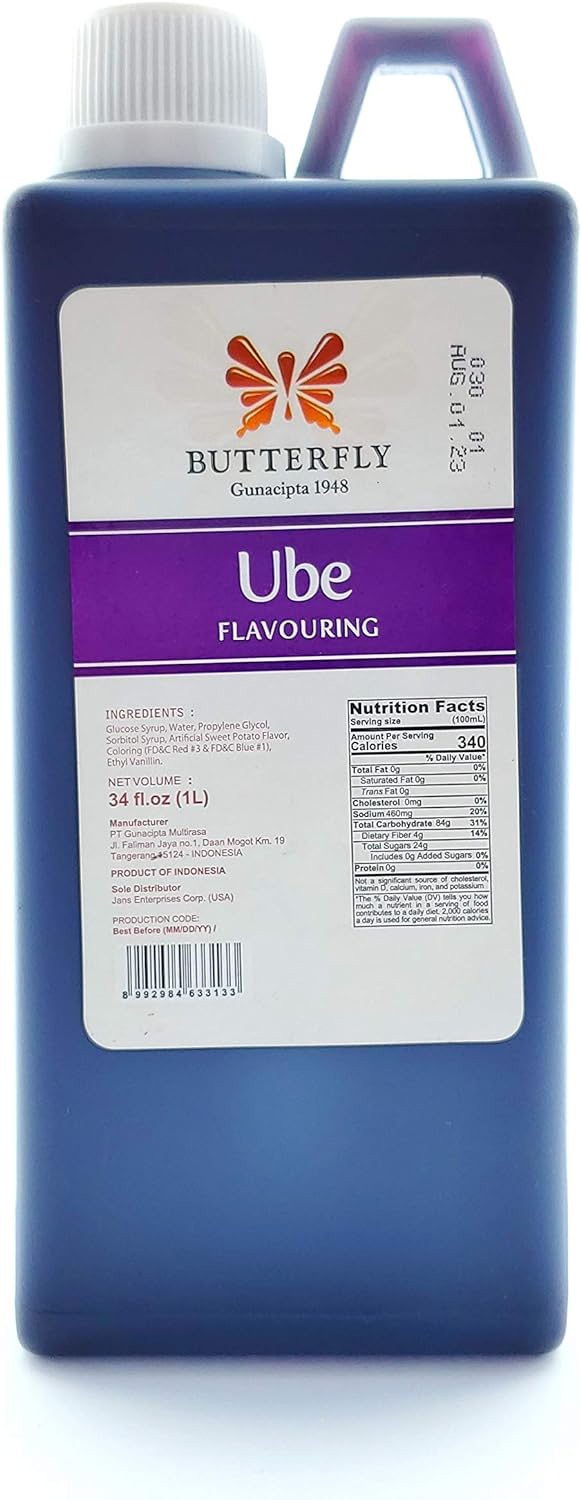 Ube Purple Yam Flavoring Extract Tamaño de restaurante por Butterfly 1 litro, 34 onzas líquidas. Onza 