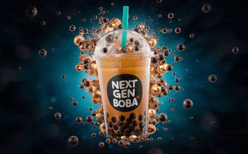 A beautiful image of bubble tea with the logo 'Next Gen Boba'.
